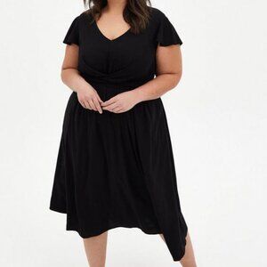 TORRID Black Challis Twist Front Tie Back Midi Dress with Pockets Size 1